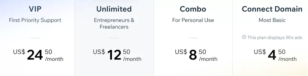 Wix.com basic website pricing